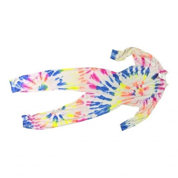 Lezat Multicolor Tie Dye Zip Front Fleece Jumpsuit Large Cozy Athleisure NWT - Picture 4 of 7